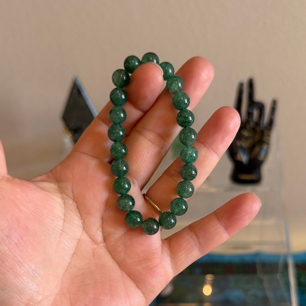 Green Strawberry quartz Beaded Stretch Bracelet - Natural Stone